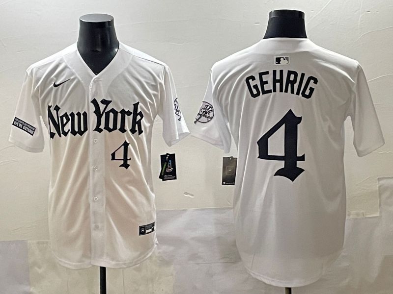 Men 2025 New York Yankees #4 Gehrig White Five generations Joint Name Nike MLB Jersey style 9->new york yankees->MLB Jersey